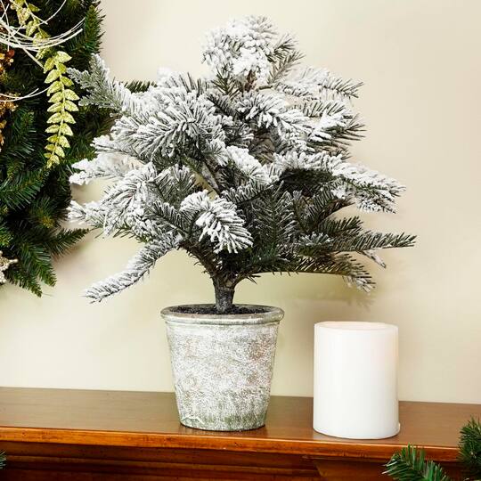 20" Flocked Pine Tree in Faux Paper Pot